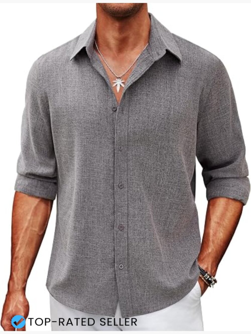 Mens Casual Button Down Shirt Long Sleeve Relaxed Fit Untucked Dress Shirt Solid